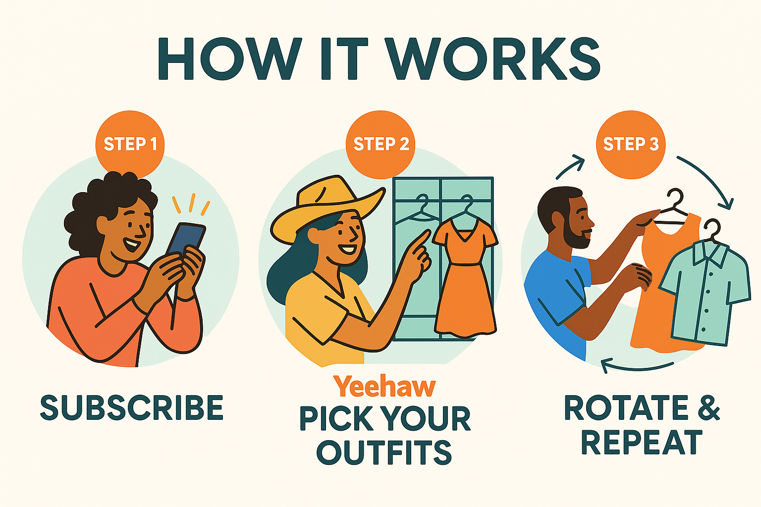 New How It Works illustration with cowboy hat